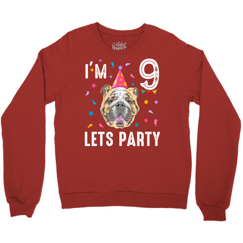 Lets Party 9th Birthday With English Bulldog Cute Crewneck Sweatshirt | Artistshot