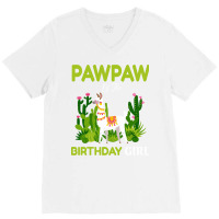 Cute Llamas Pawpaw Of The Birthday Girl Blue V-neck Tee | Artistshot