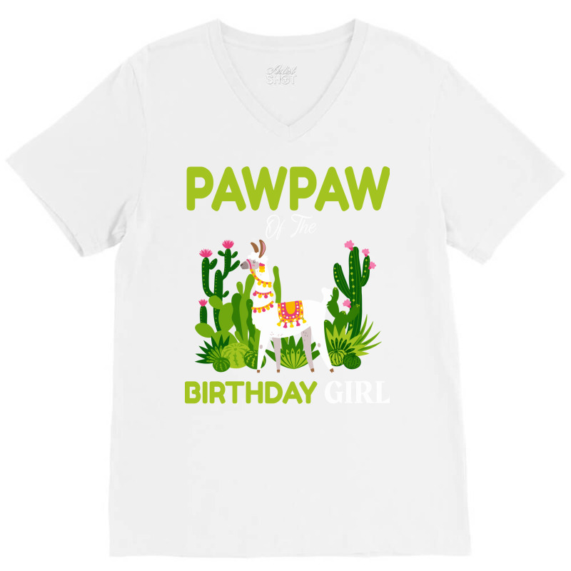 Cute Llamas Pawpaw Of The Birthday Girl Blue V-neck Tee | Artistshot