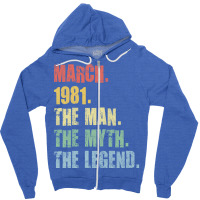 40th Birthday Man Myth Legend 1981 Hipster Zipper Hoodie | Artistshot