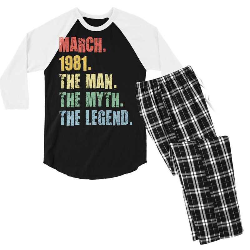 40th Birthday Man Myth Legend 1981 Hipster Men's 3/4 Sleeve Pajama Set | Artistshot