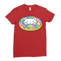 Cute White Kitten Eating A Yummy Looking Rainbow D Ladies Fitted T-shirt | Artistshot