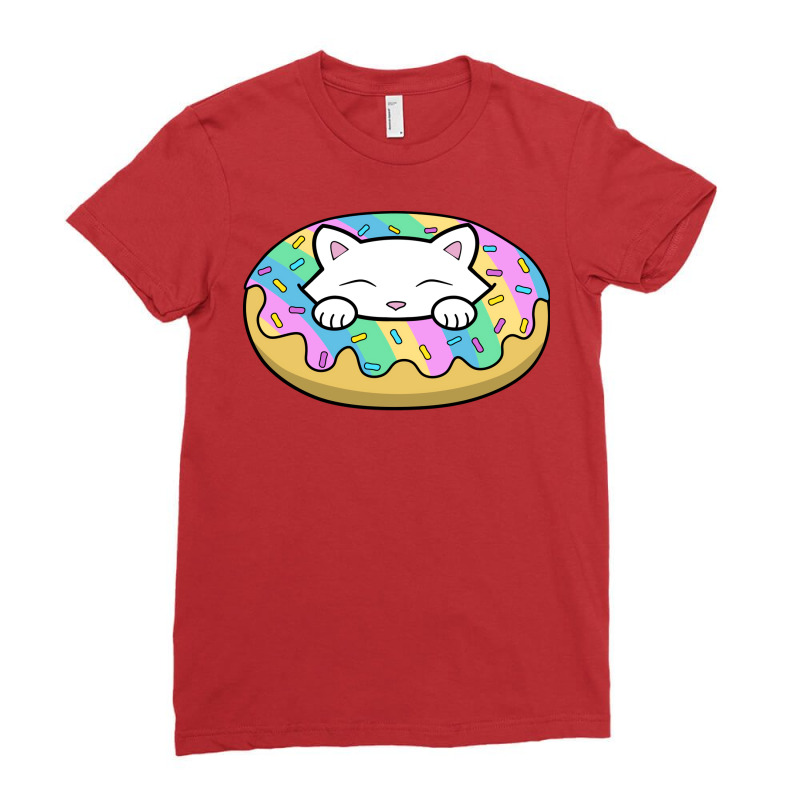 Cute White Kitten Eating A Yummy Looking Rainbow D Ladies Fitted T-Shirt by homunwayitif | Artistshot