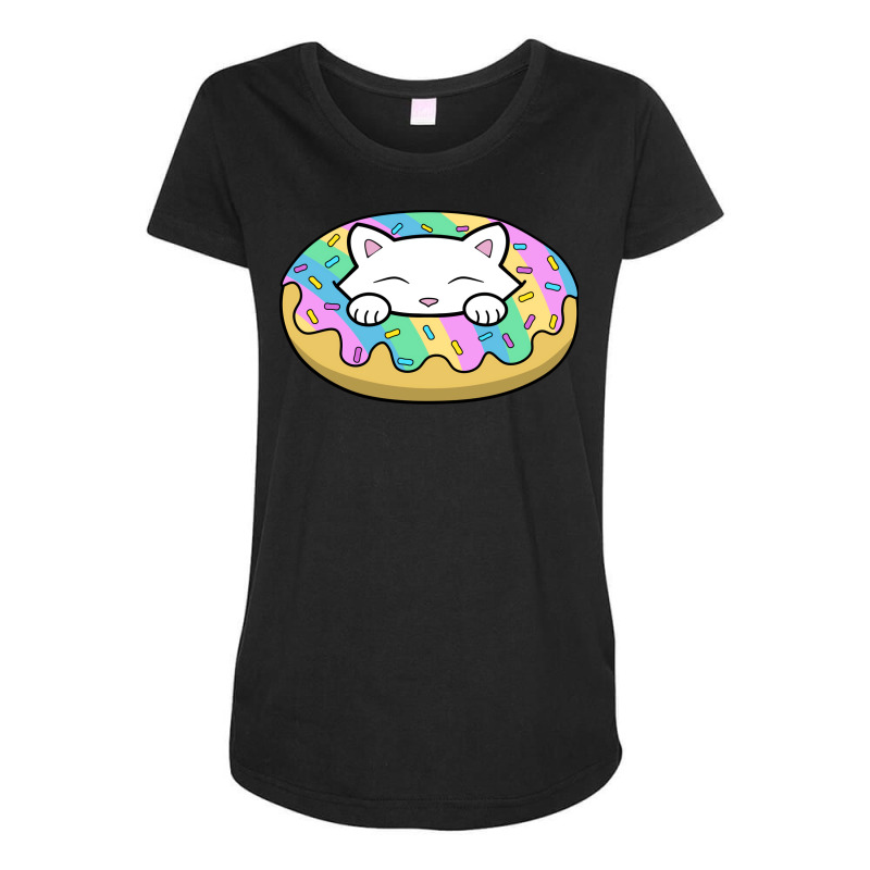 Cute White Kitten Eating A Yummy Looking Rainbow D Maternity Scoop Neck T-shirt by homunwayitif | Artistshot