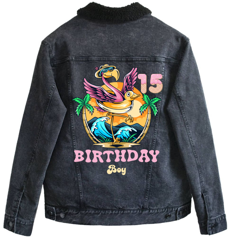 Cute Flamingo 15th Birthday Boy Vintage Unisex Sherpa-lined Denim Jacket | Artistshot