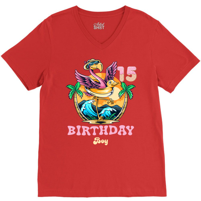 Cute Flamingo 15th Birthday Boy Vintage V-neck Tee | Artistshot