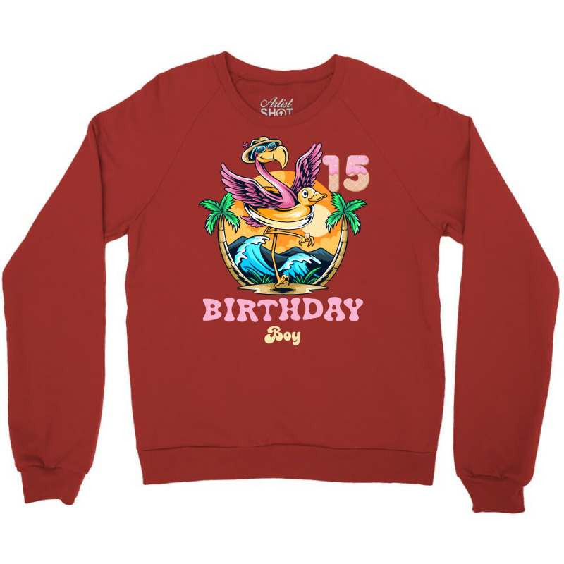 Cute Flamingo 15th Birthday Boy Vintage Crewneck Sweatshirt | Artistshot