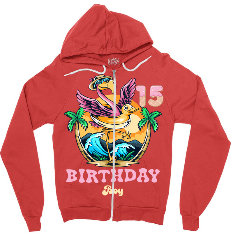 Cute Flamingo 15th Birthday Boy Vintage Zipper Hoodie | Artistshot