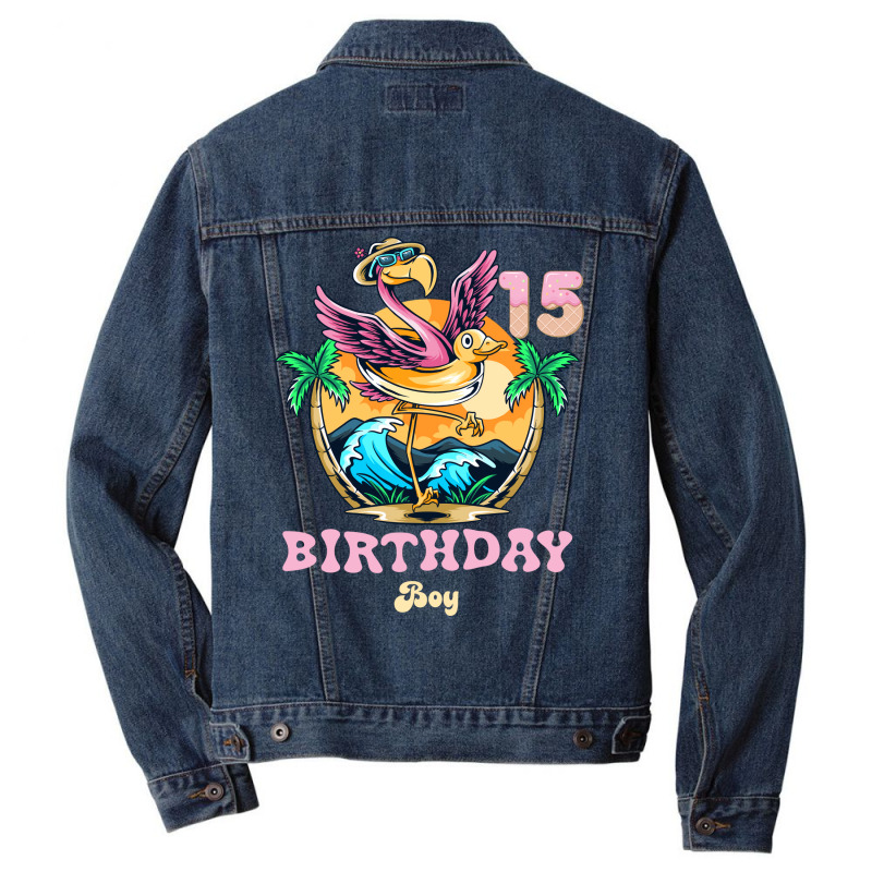 Cute Flamingo 15th Birthday Boy Vintage Men Denim Jacket | Artistshot