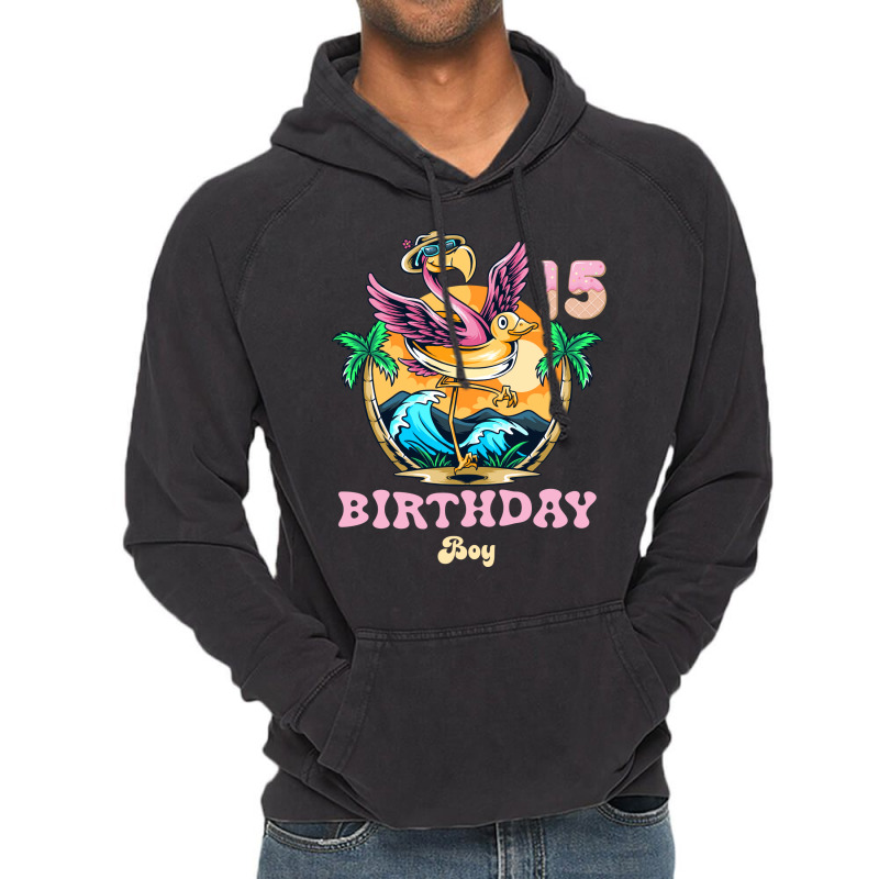 Cute Flamingo 15th Birthday Boy Vintage Vintage Hoodie | Artistshot