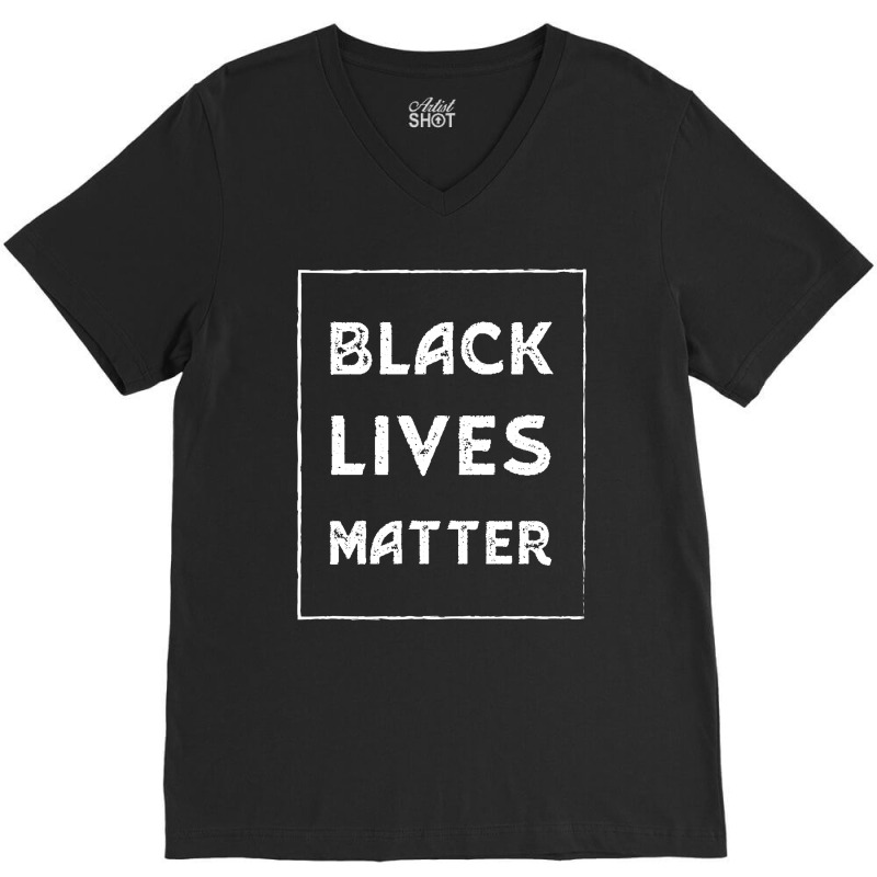 Simple Black Lives Matter In Black And White Letters - Protest Gifts V-Neck Tee by Diogo Calheiros | Artistshot