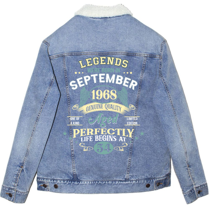 54th Birthday Decoration Legends Were Born In Sept Unisex Sherpa-lined Denim Jacket | Artistshot