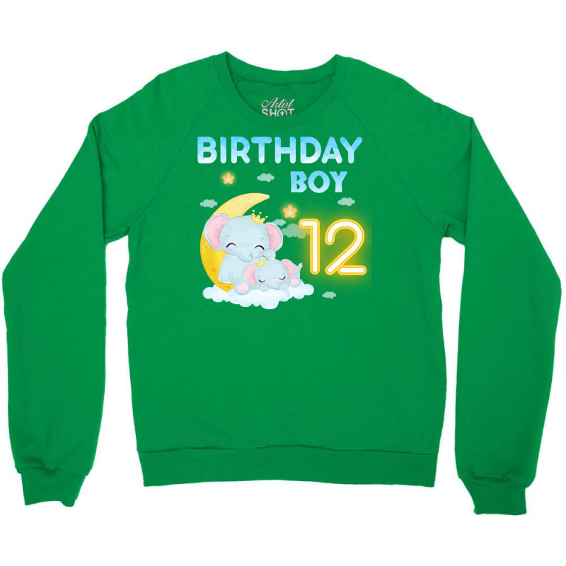 Cute Elephant 12th Birthday Boy Hipster Crewneck Sweatshirt | Artistshot