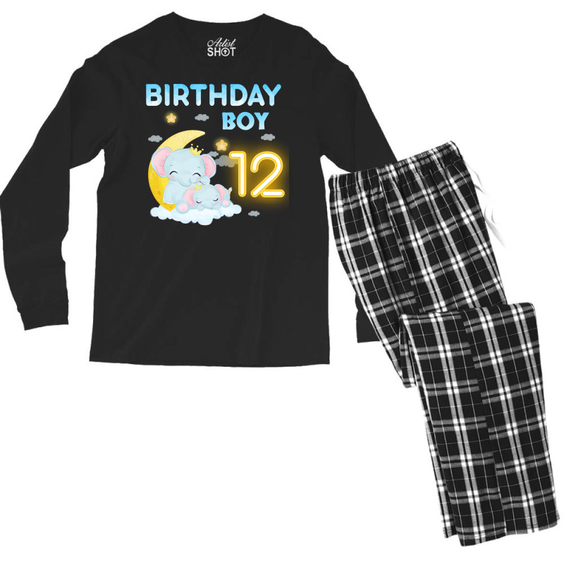 Cute Elephant 12th Birthday Boy Hipster Men's Long Sleeve Pajama Set | Artistshot