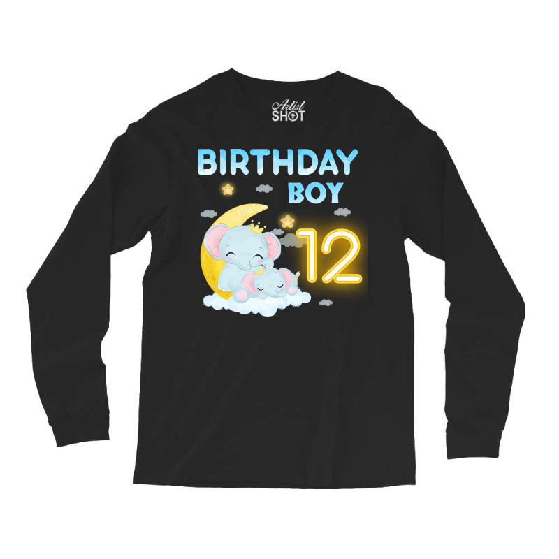 Cute Elephant 12th Birthday Boy Hipster Long Sleeve Shirts | Artistshot