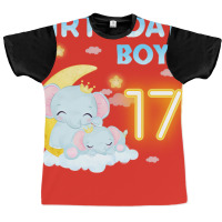 Cute Elephant 17th Birthday Boy Red Graphic T-shirt | Artistshot