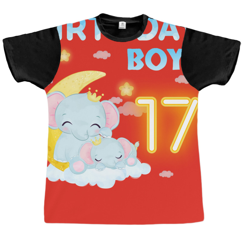 Cute Elephant 17th Birthday Boy Red Graphic T-shirt | Artistshot