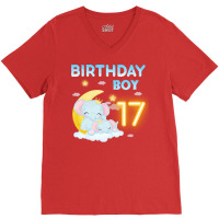 Cute Elephant 17th Birthday Boy Red V-neck Tee | Artistshot