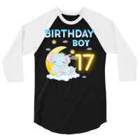 Cute Elephant 17th Birthday Boy Red 3/4 Sleeve Shirt | Artistshot