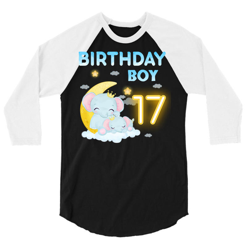 Cute Elephant 17th Birthday Boy Red 3/4 Sleeve Shirt | Artistshot