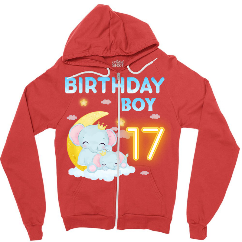 Cute Elephant 17th Birthday Boy Red Zipper Hoodie | Artistshot