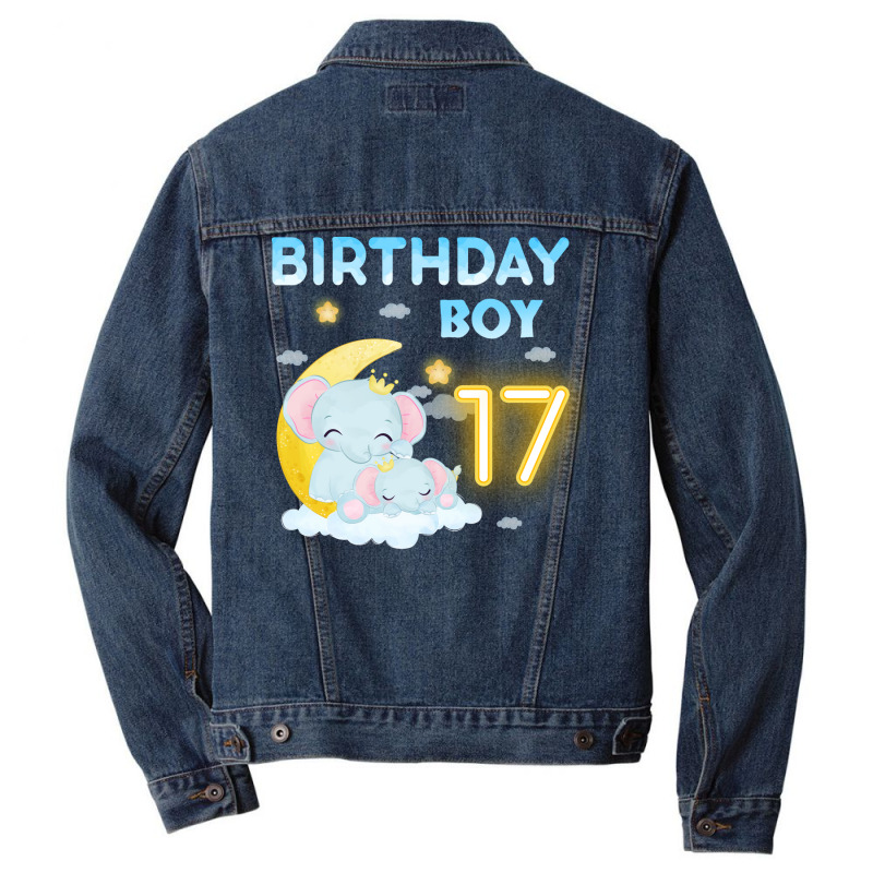 Cute Elephant 17th Birthday Boy Red Men Denim Jacket | Artistshot