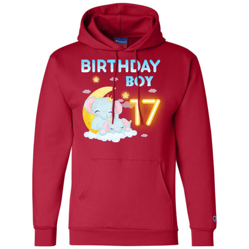 Cute Elephant 17th Birthday Boy Red Champion Hoodie | Artistshot