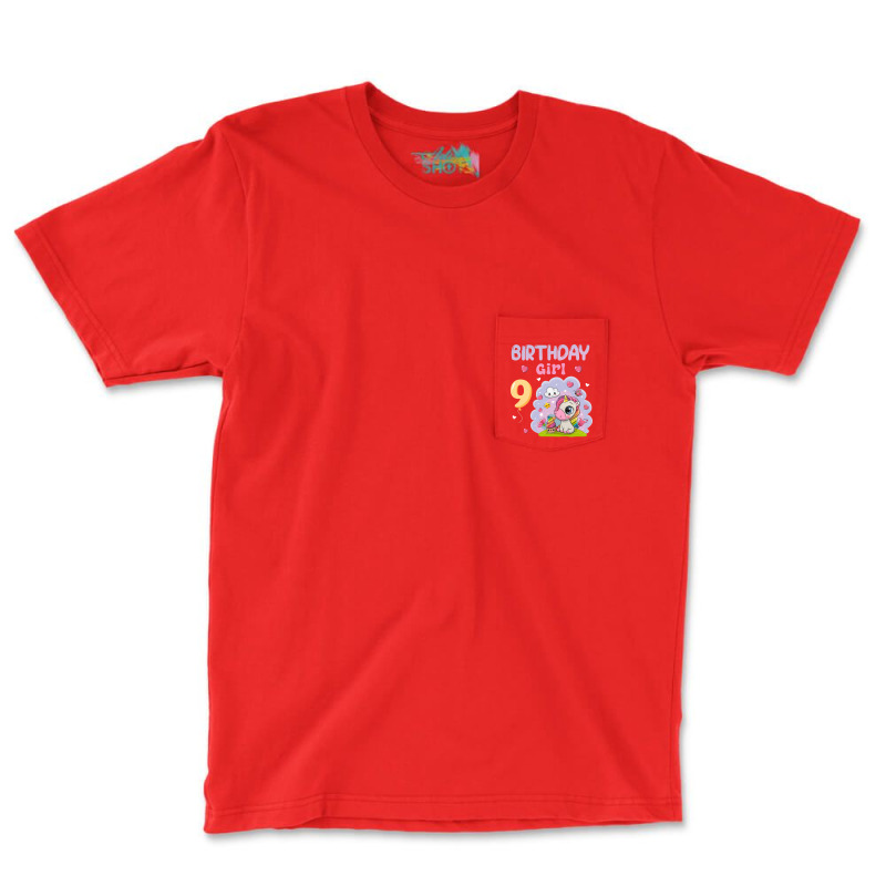 Cute Unicorn 9th Birthday Girl Blue Pocket T-shirt | Artistshot