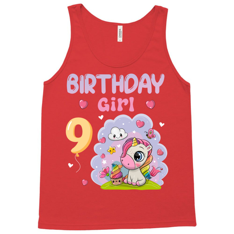 Cute Unicorn 9th Birthday Girl Blue Tank Top | Artistshot