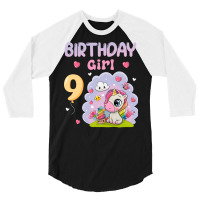 Cute Unicorn 9th Birthday Girl Blue 3/4 Sleeve Shirt | Artistshot