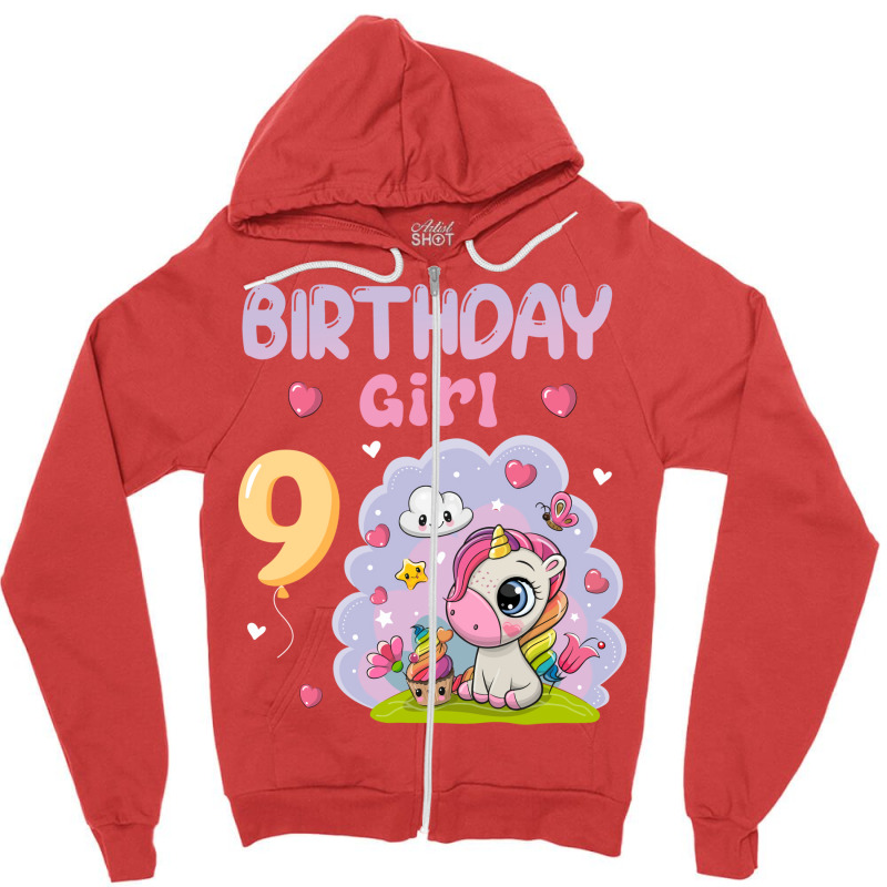 Cute Unicorn 9th Birthday Girl Blue Zipper Hoodie | Artistshot