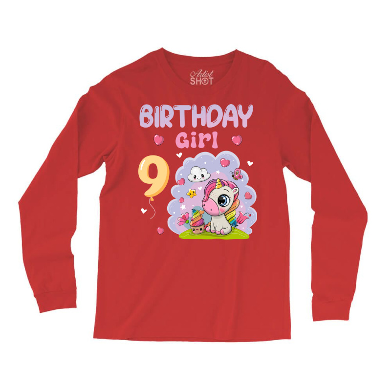 Cute Unicorn 9th Birthday Girl Blue Long Sleeve Shirts | Artistshot