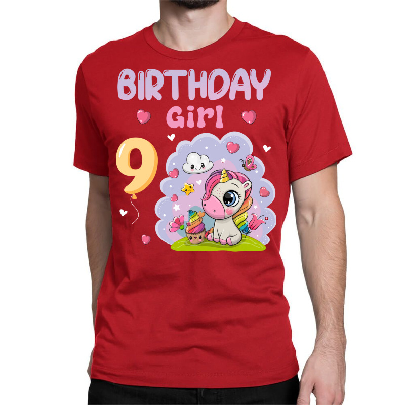 Cute Unicorn 9th Birthday Girl Blue Classic T-shirt | Artistshot