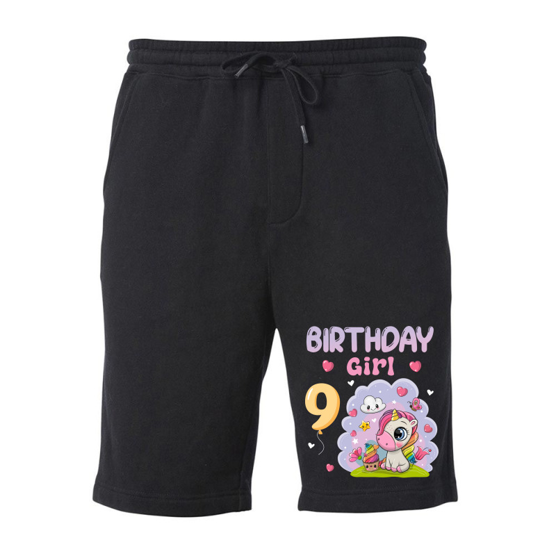 Cute Unicorn 9th Birthday Girl Blue Fleece Short | Artistshot