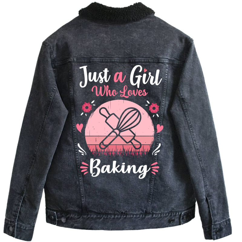 Just A Girl Who Loves Baking Pink Retro Vintage Gi Unisex Sherpa-Lined Denim Jacket by gorjejezlomx | Artistshot