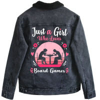 Just A Girl Who Loves Board Games Pink Retro Vinta Unisex Sherpa-lined Denim Jacket | Artistshot