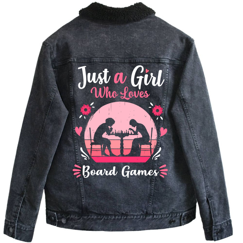 Just A Girl Who Loves Board Games Pink Retro Vinta Unisex Sherpa-lined Denim Jacket | Artistshot