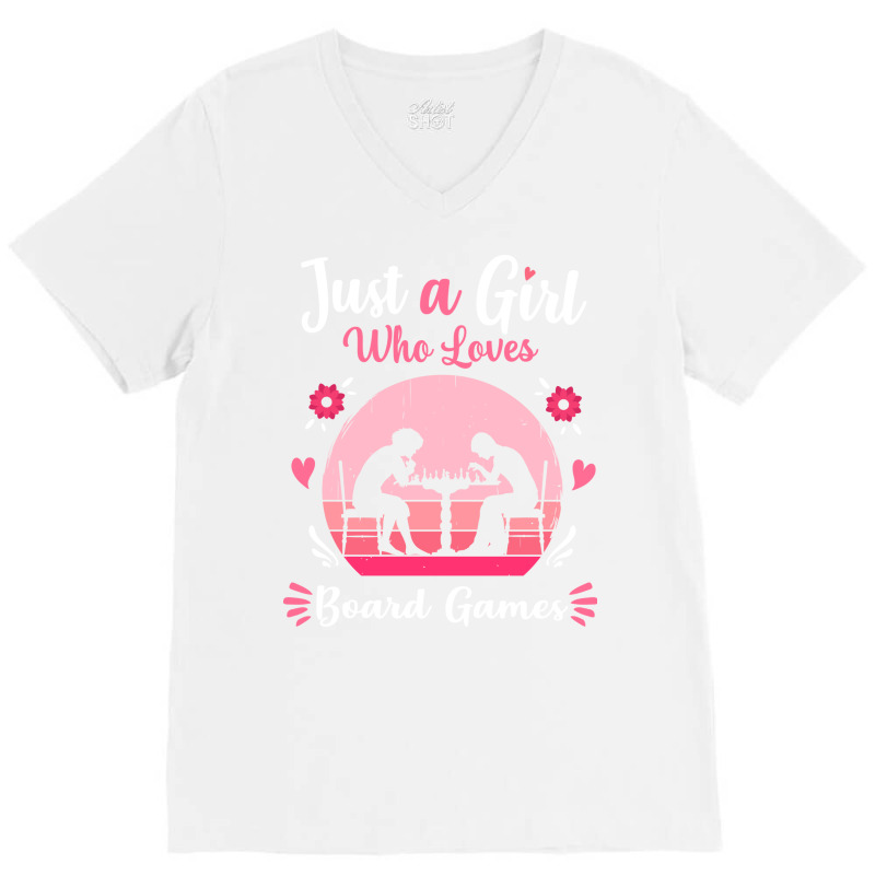 Just A Girl Who Loves Board Games Pink Retro Vinta V-neck Tee | Artistshot