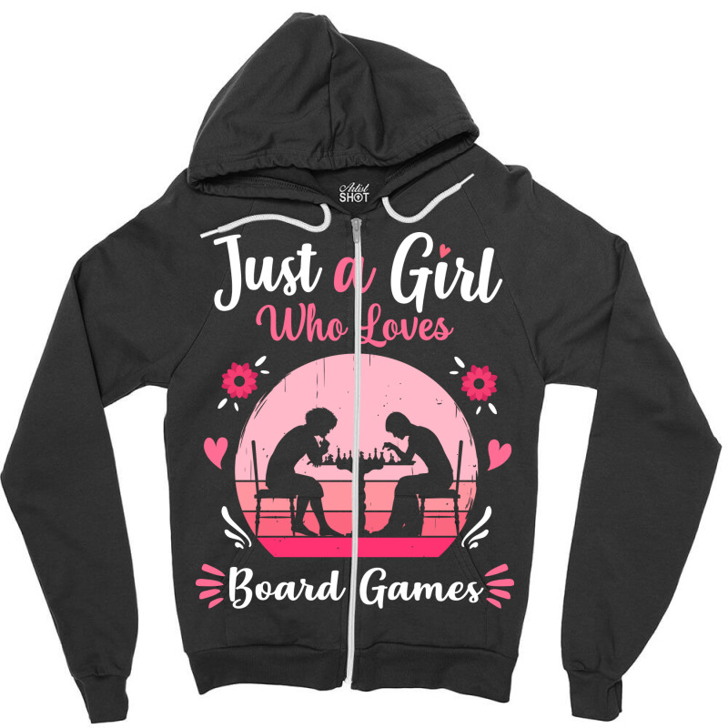 Just A Girl Who Loves Board Games Pink Retro Vinta Zipper Hoodie | Artistshot