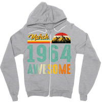 March 1964 Birthday Gift  Vintage March 1964 Aweso Zipper Hoodie | Artistshot