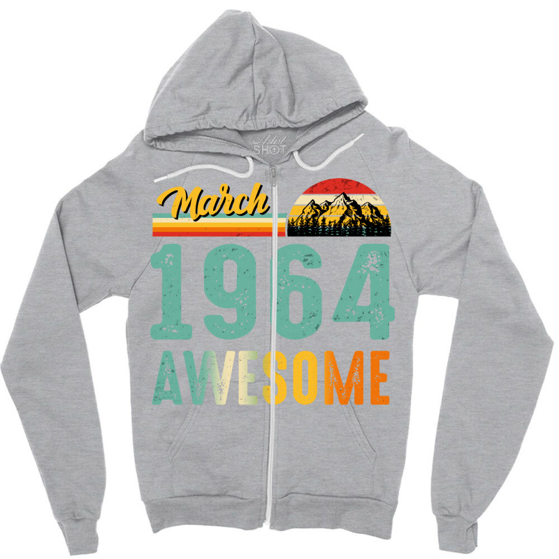 March 1964 Birthday Gift  Vintage March 1964 Aweso Zipper Hoodie | Artistshot