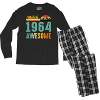 March 1964 Birthday Gift  Vintage March 1964 Aweso Men's Long Sleeve Pajama Set | Artistshot