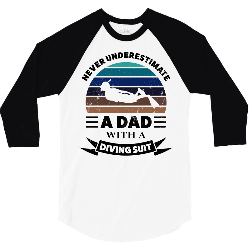 Dad With A Diving Suit Gifts Fathers Day Vintage 3/4 Sleeve Shirt by rmngamra2 | Artistshot