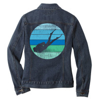 Diver Retro Sunset Scuba Diving Diver Hippie Ladies Denim Jacket | Artistshot