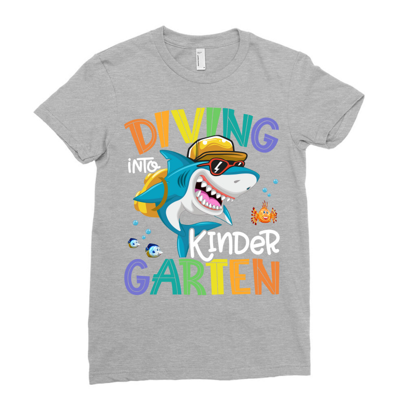 Diving Into Kindergarten Shark Backpack Back To Sc Ladies Fitted T-Shirt by civileromeah | Artistshot