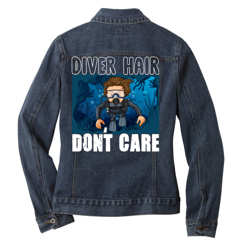 Diver Hair Dont Care Scuba Diving Diver Girl Ladies Denim Jacket by nossyhinzent | Artistshot