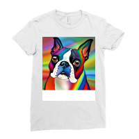 Boston Terrier Rainbow Painting Trending Boy Ladies Fitted T-shirt | Artistshot