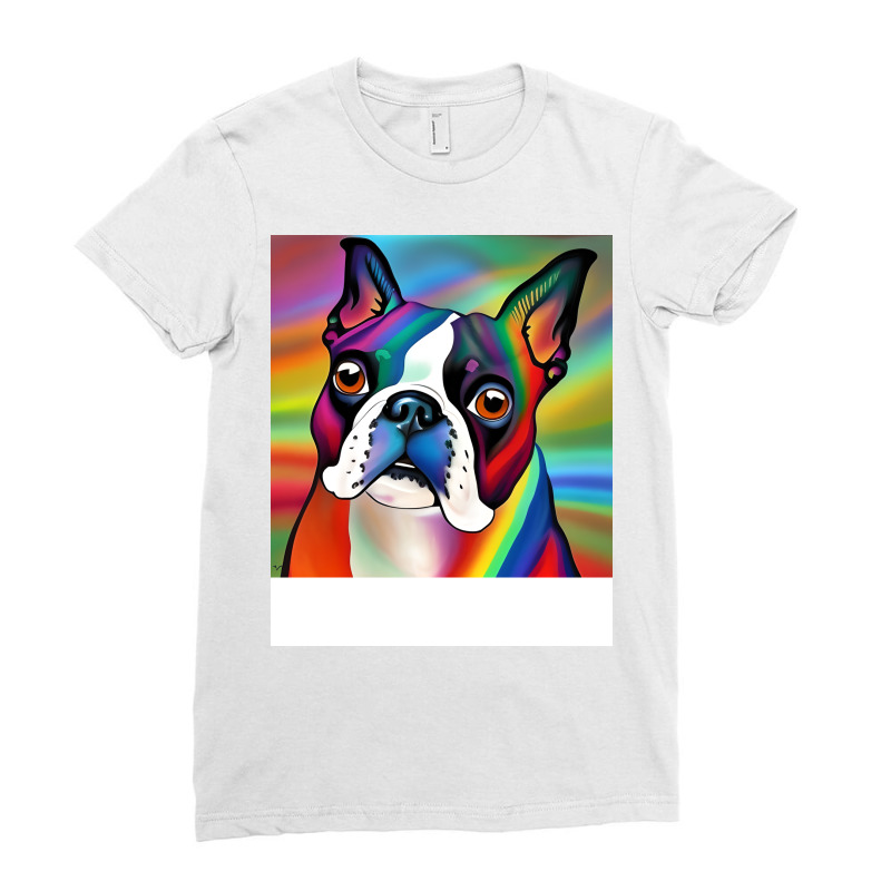 Boston Terrier Rainbow Painting Trending Boy Ladies Fitted T-Shirt by liljongadesen | Artistshot