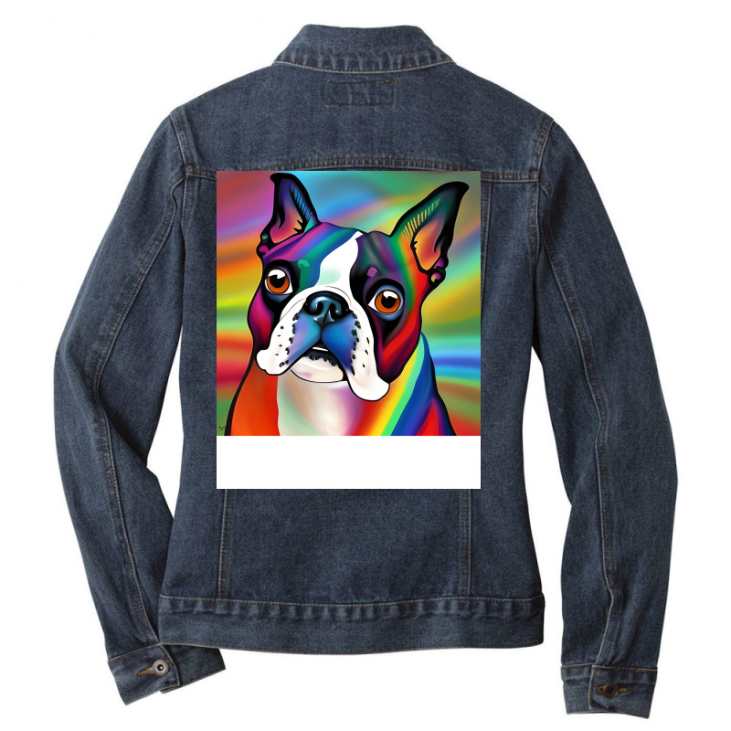 Boston Terrier Rainbow Painting Trending Boy Ladies Denim Jacket by liljongadesen | Artistshot