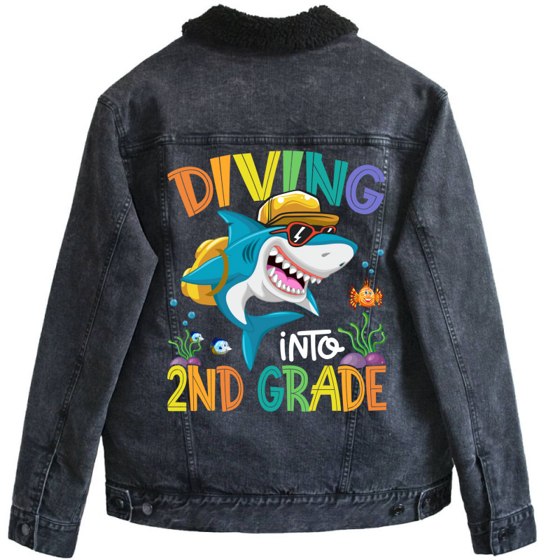 Diving Into 2nd Grade Shark Backpack Back To Schoo Unisex Sherpa-lined Denim Jacket | Artistshot